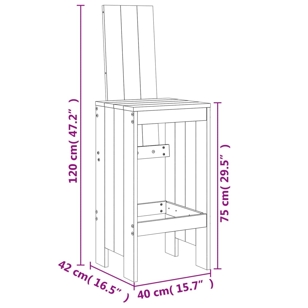 vidaXL Barhocker 2 Stk. Honigbraun 40x42x120 cm Massivholz Kiefer