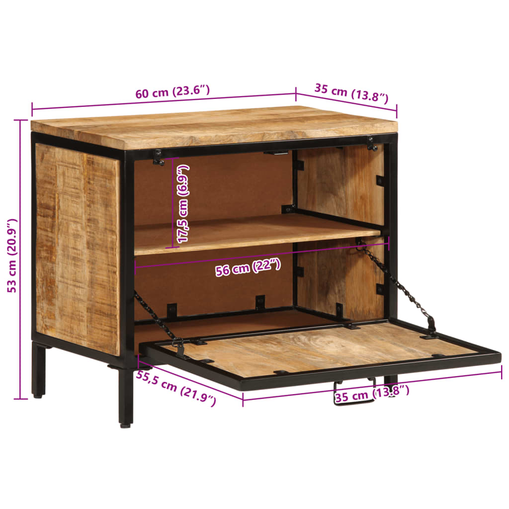 vidaXL Schuhschrank 60x35x53 cm Raues Massivholz Mango