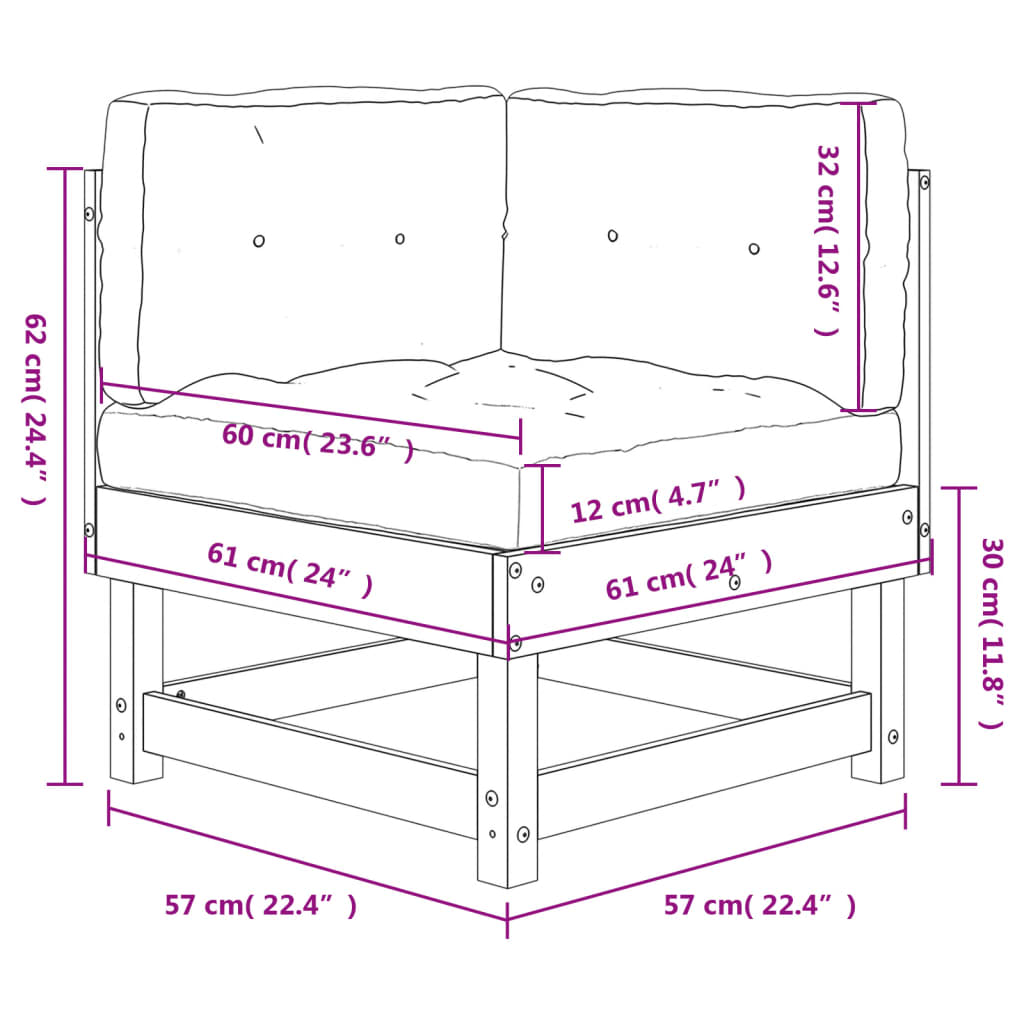 vidaXL Ecksofa mit Kissen Grau Massivholz Kiefer