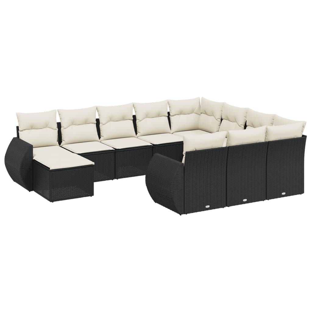 vidaXL 11-tlg. Garten-Sofagarnitur mit Kissen Schwarz Poly Rattan