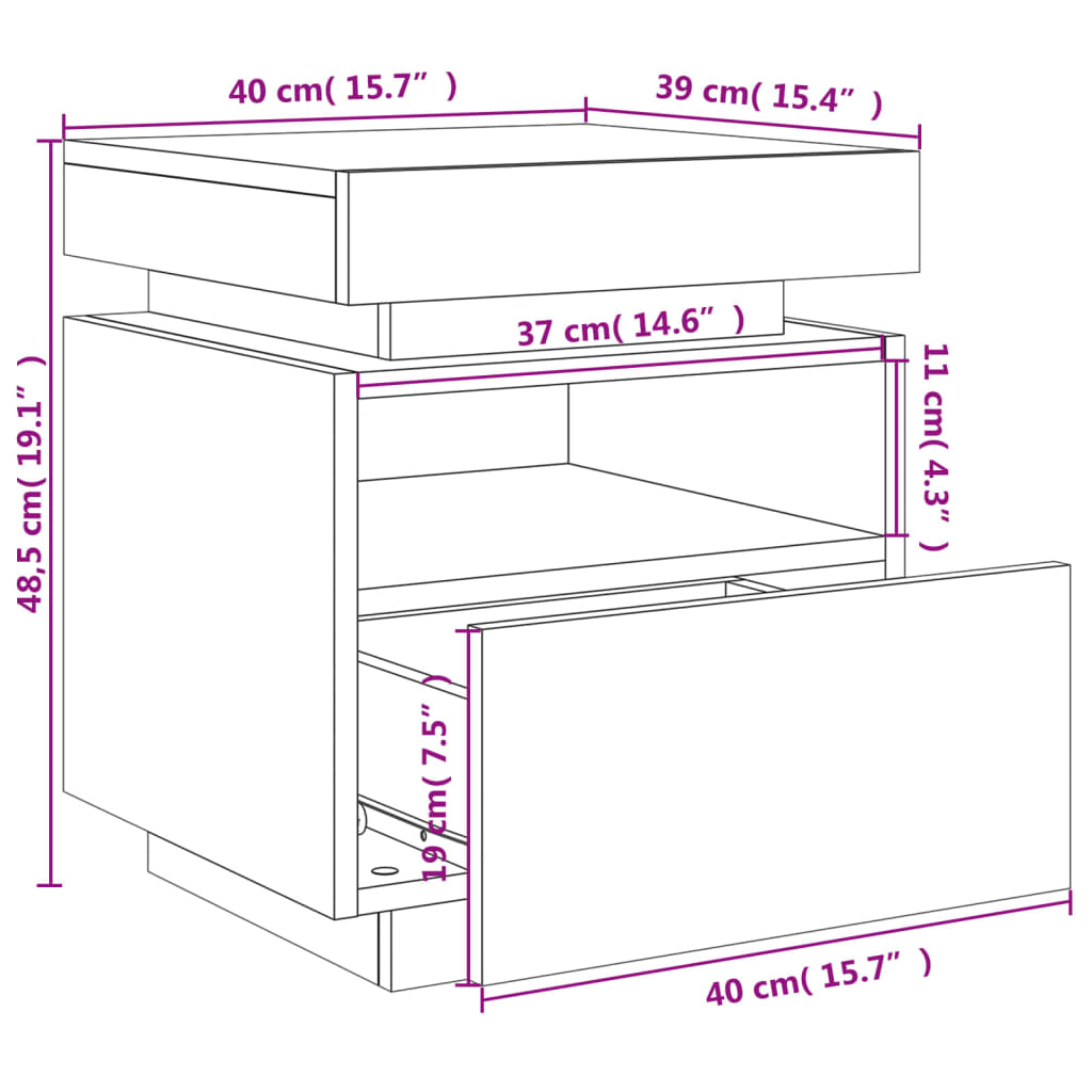 vidaXL Nachttisch mit LED-Leuchten Räuchereiche 40x39x48,5 cm