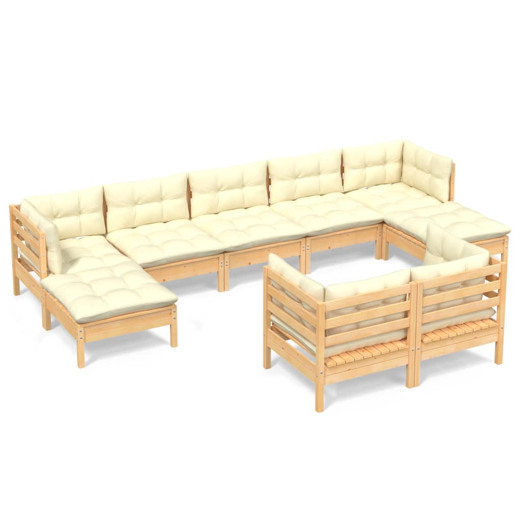 vidaXL 9-tlg. Garten-Lounge-Set mit Creme Kissen Massivholz Kiefer