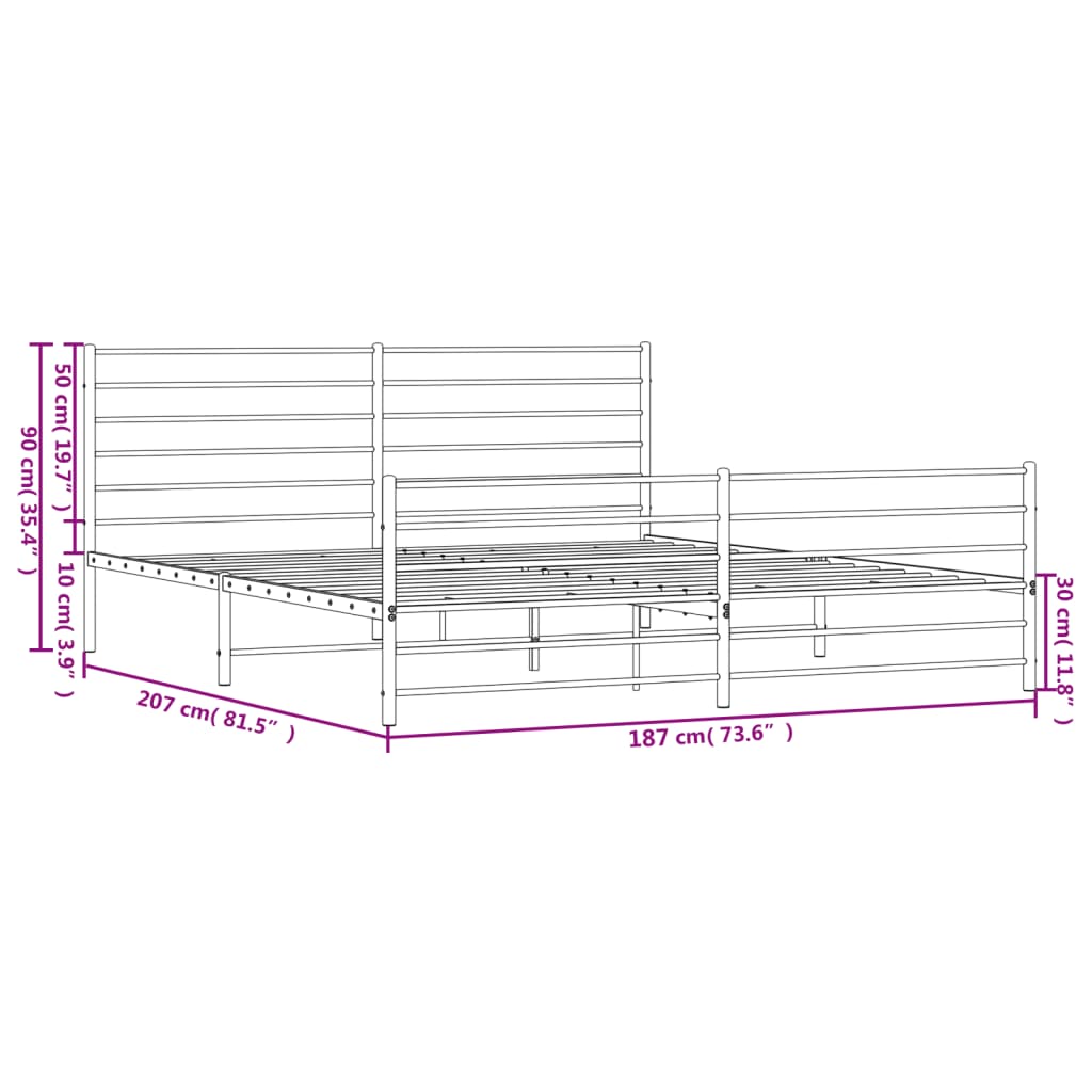 vidaXL Bettgestell mit Kopf- und Fußteil Metall Weiß 180x200 cm