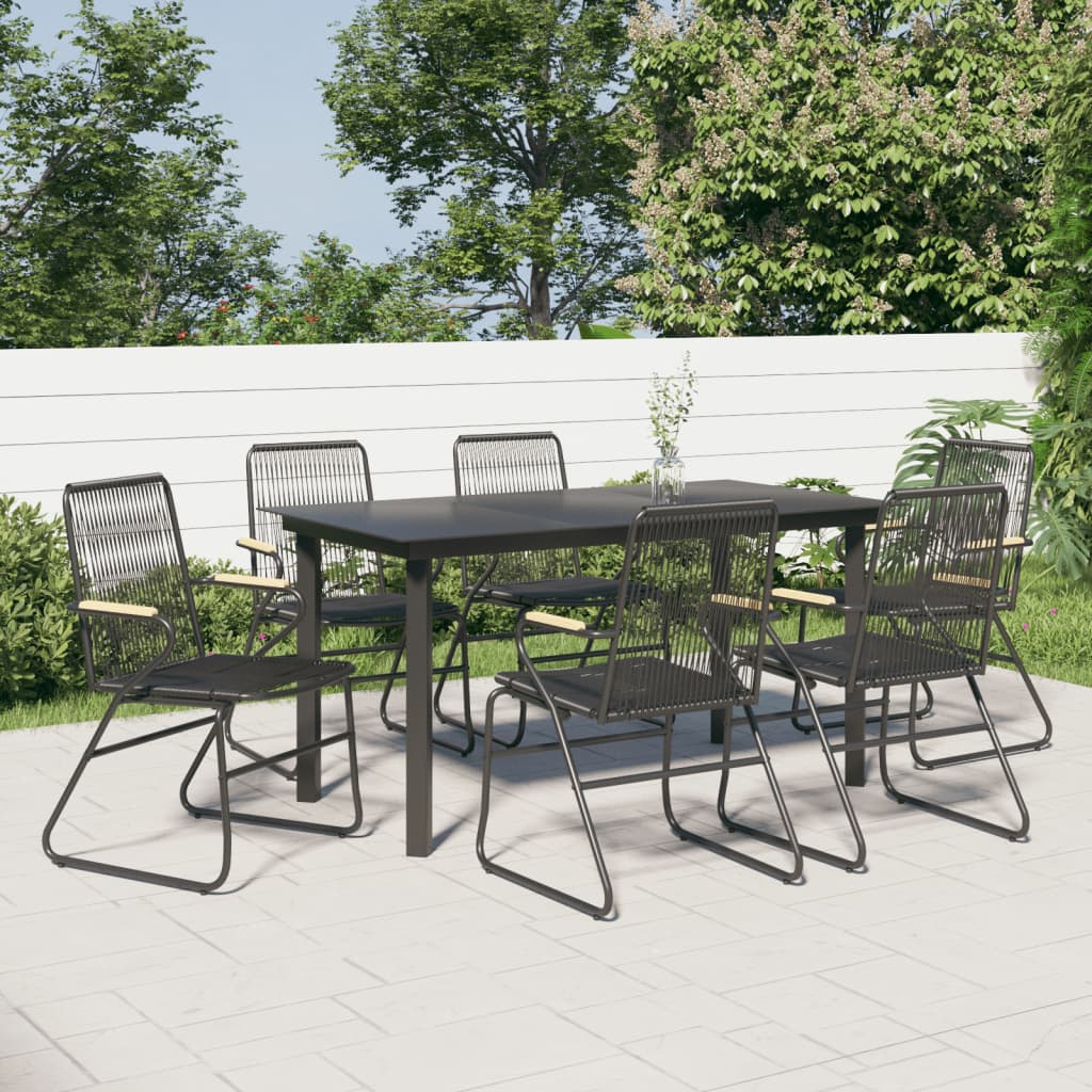 vidaXL 7-tlg. Garten-Essgruppe Schwarz PVC-Rattan