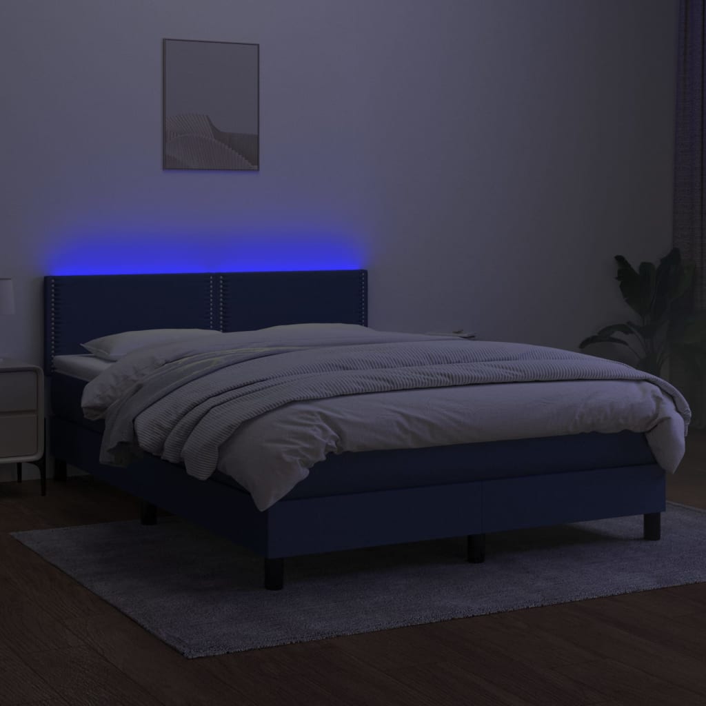 vidaXL Boxspringbett mit Matratze & LED Blau 140x190 cm Stoff