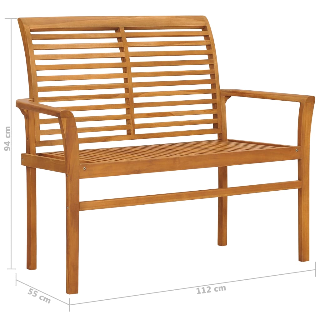 vidaXL Gartenbank mit Weinroter Auflage 112 cm Massivholz Teak