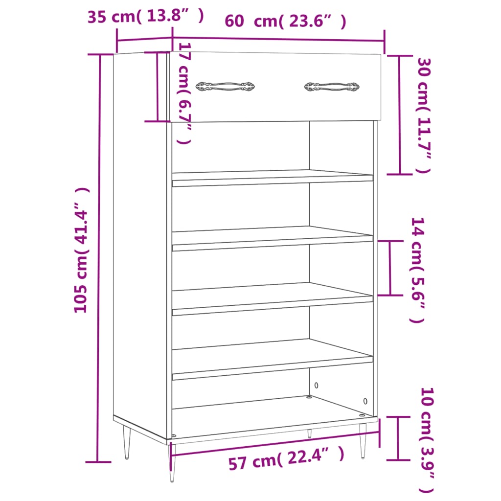 vidaXL Schuhschrank Räuchereiche 60x35x105 cm Holzwerkstoff