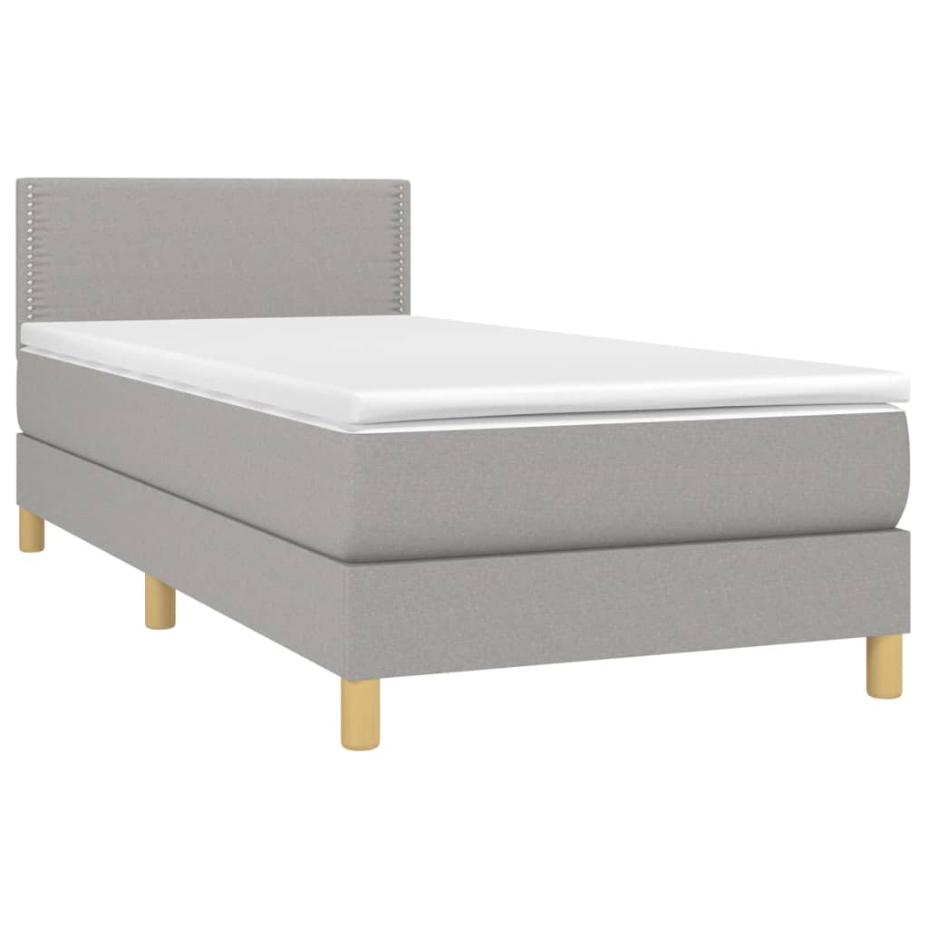 vidaXL Boxspringbett mit Matratze & LED Hellgrau 90x190 cm Stoff