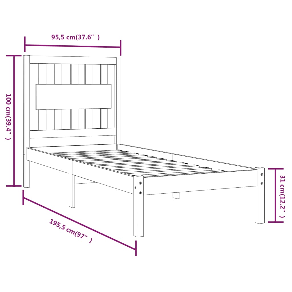 vidaXL Massivholzbett Schwarz Kiefer 90x190 cm