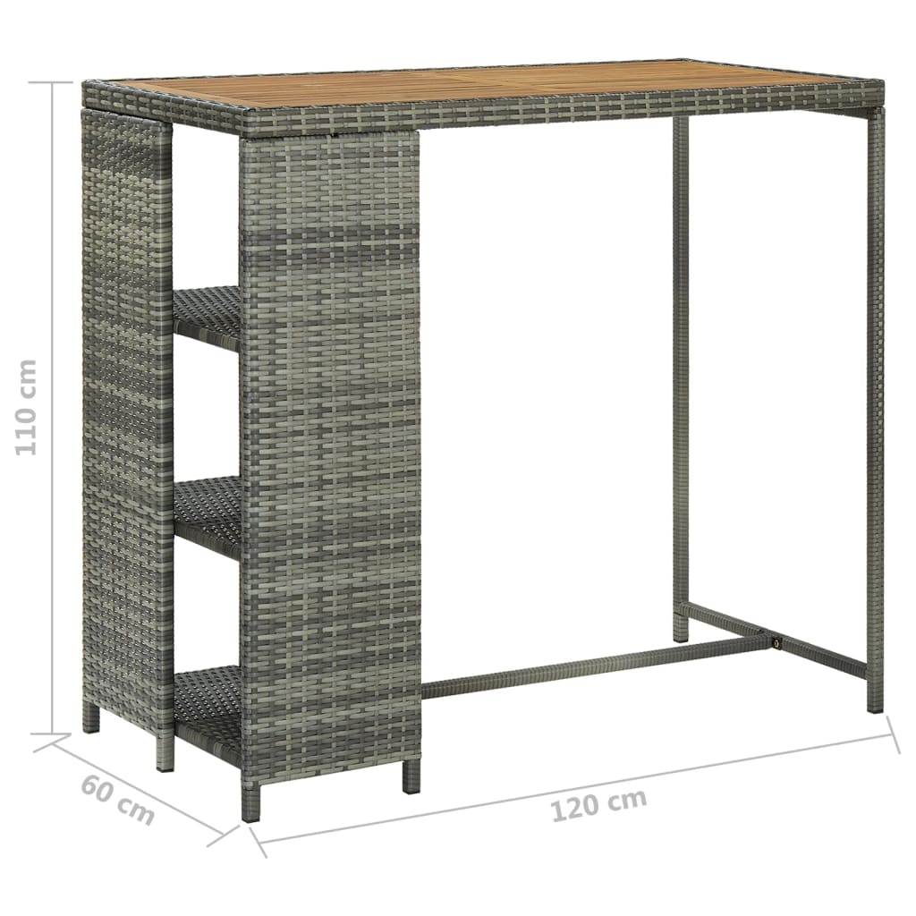 vidaXL Bartisch mit Regal Grau 120x60x110 cm Poly Rattan