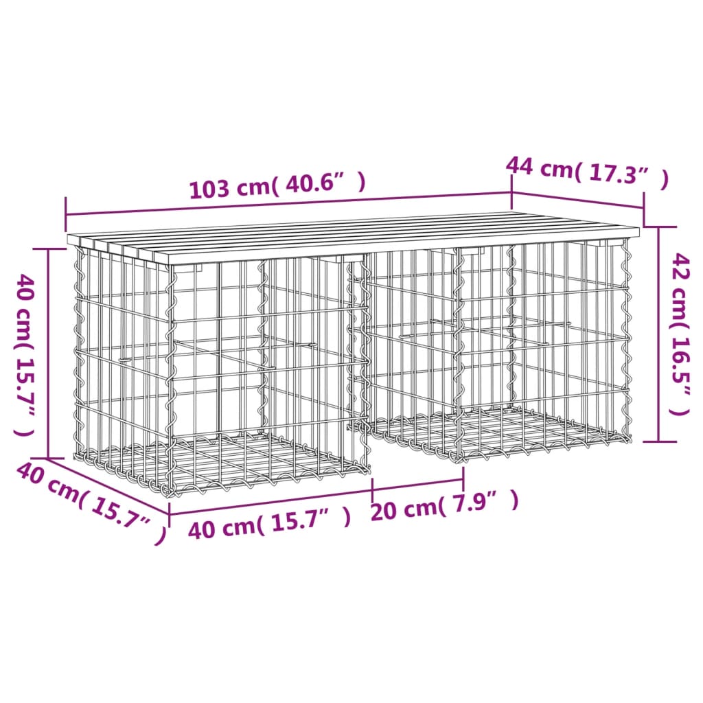 vidaXL Gartenbank aus Gabionen 103x44x42 cm Massivholz Kiefer