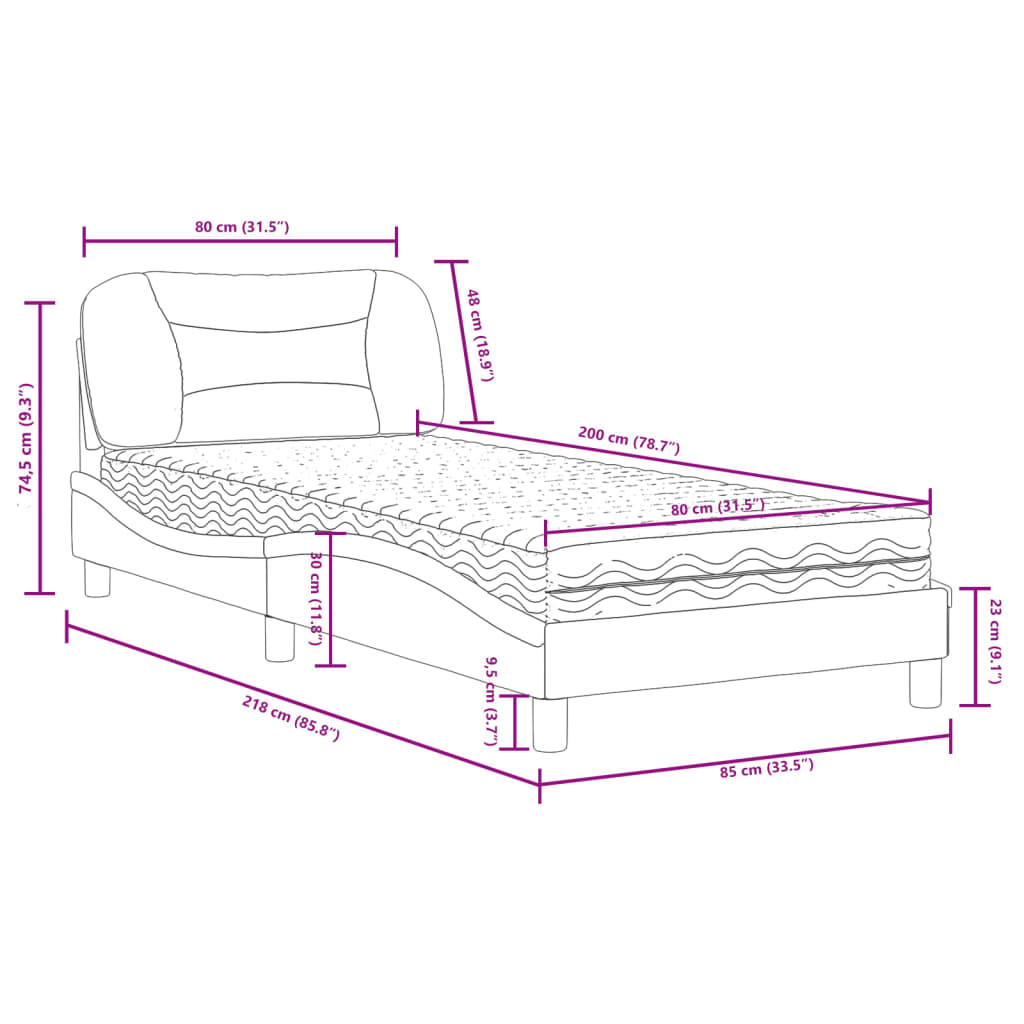 vidaXL Bett mit Matratze Weiß 80x200 cm Kunstleder