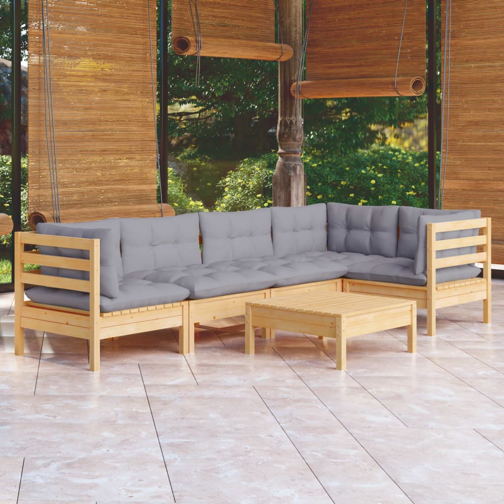 vidaXL 6-tlg. Garten-Lounge-Set mit Grauen Kissen Kiefernholz