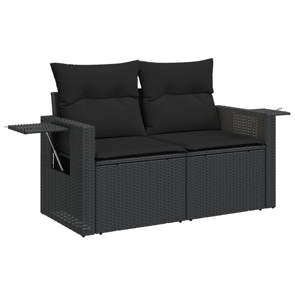 vidaXL 8-tlg. Garten-Sofagarnitur mit Kissen Schwarz Poly Rattan