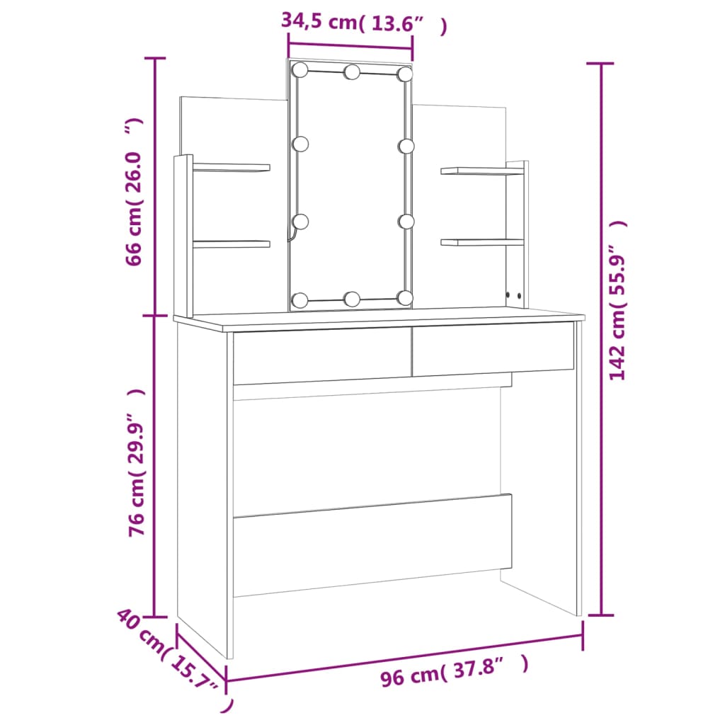 vidaXL Schminktisch-Set mit LED Räuchereiche Holzwerkstoff