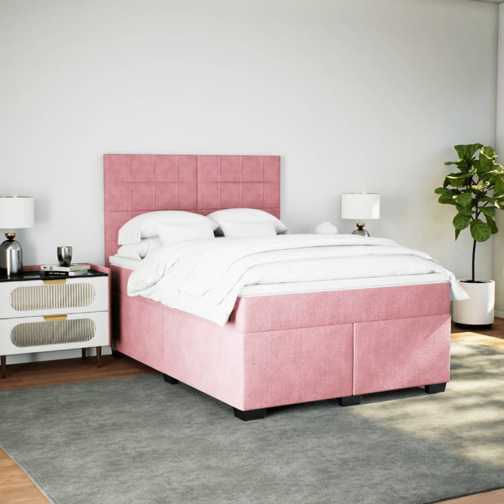 vidaXL Boxspringbett mit Matratze Rosa 140x190 cm Samt