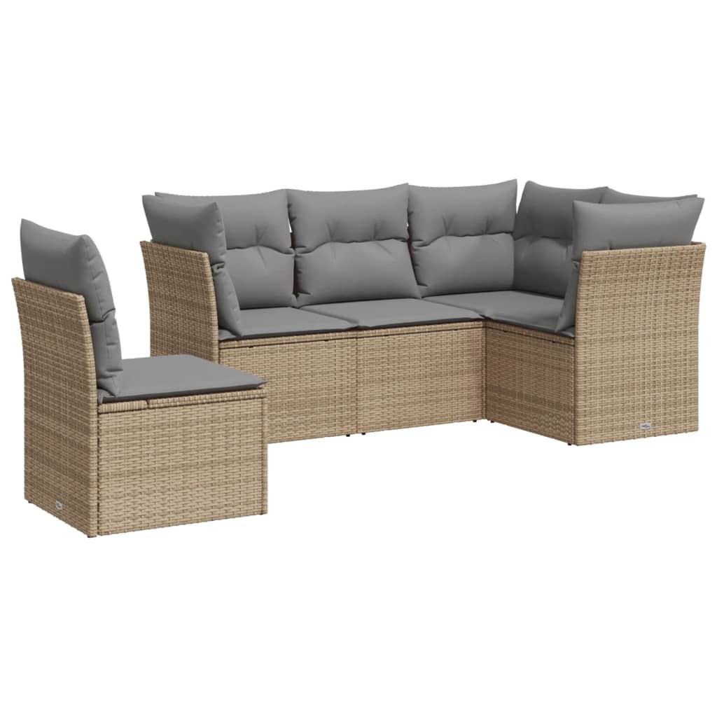 vidaXL 5-tlg. Garten-Sofagarnitur mit Kissen Beige Poly Rattan