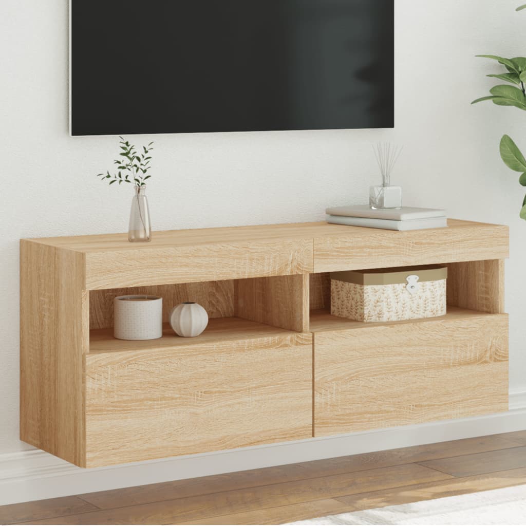 vidaXL TV-Wandschrank mit LED-Leuchten Sonoma-Eiche 100x30x40 cm