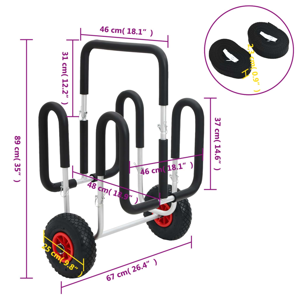 vidaXL Kajak-Trolley für 2 Boards 90 kg Aluminium