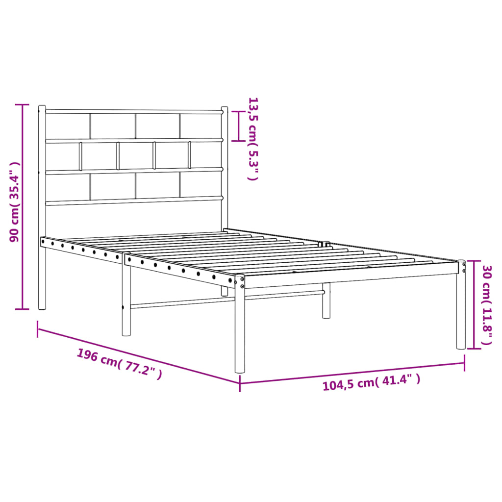 vidaXL Bettgestell mit Kopfteil Metall Schwarz 100x190 cm