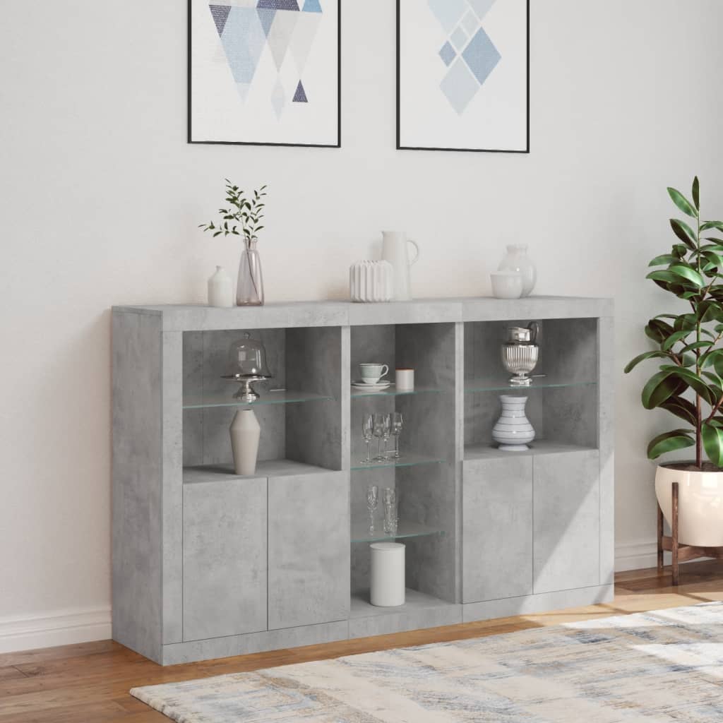 vidaXL Sideboard mit LED-Leuchten Betongrau 162x37x100 cm