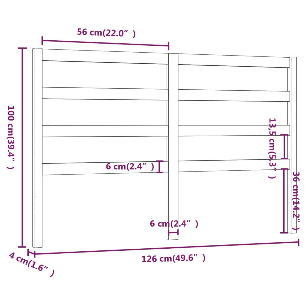 vidaXL Kopfteil Grau 126x4x100 cm Massivholz Kiefer