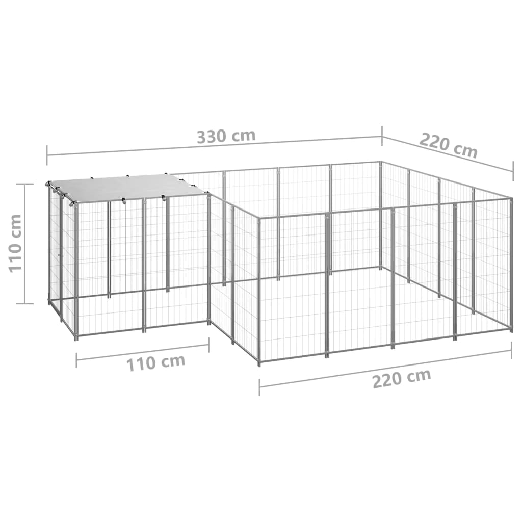 vidaXL Hundezwinger Silbern 6,05 m² Stahl