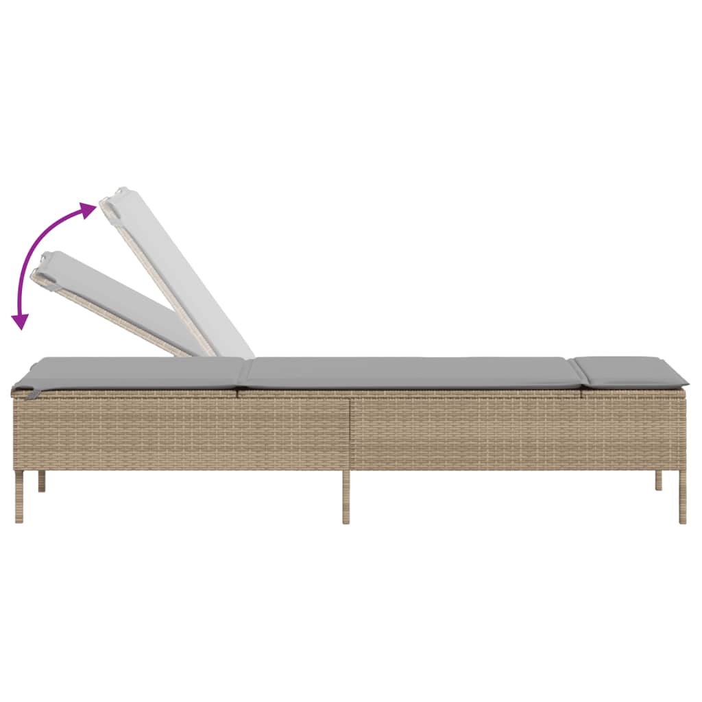 vidaXL Sonnenliege mit Auflage Beige Poly Rattan