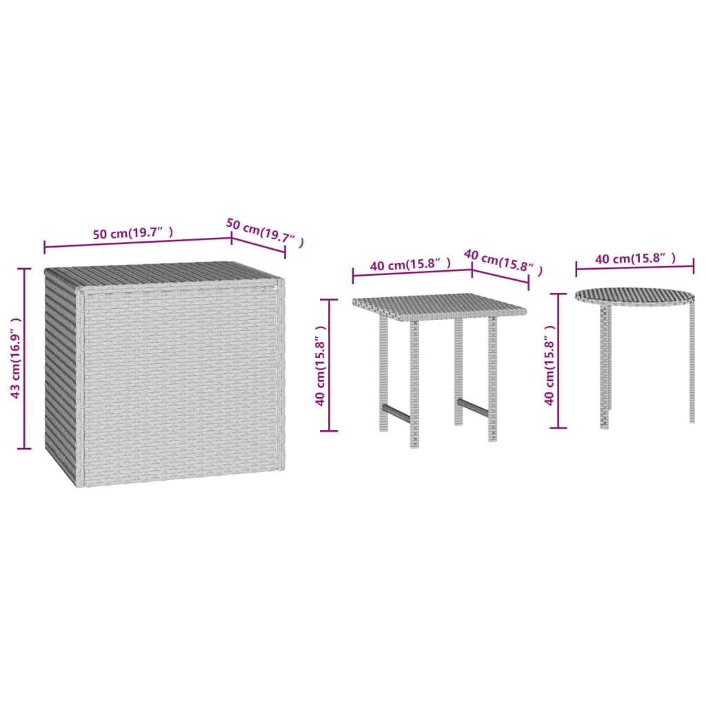 vidaXL Beistelltische 3 Stk. Braun Poly Rattan