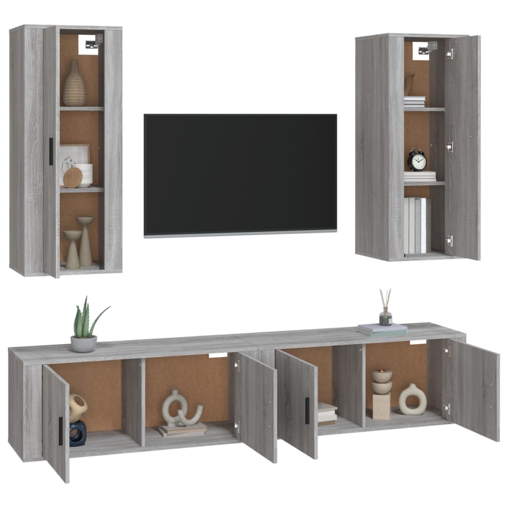 vidaXL 4-tlg. TV-Schrank-Set Grau Sonoma Holzwerkstoff