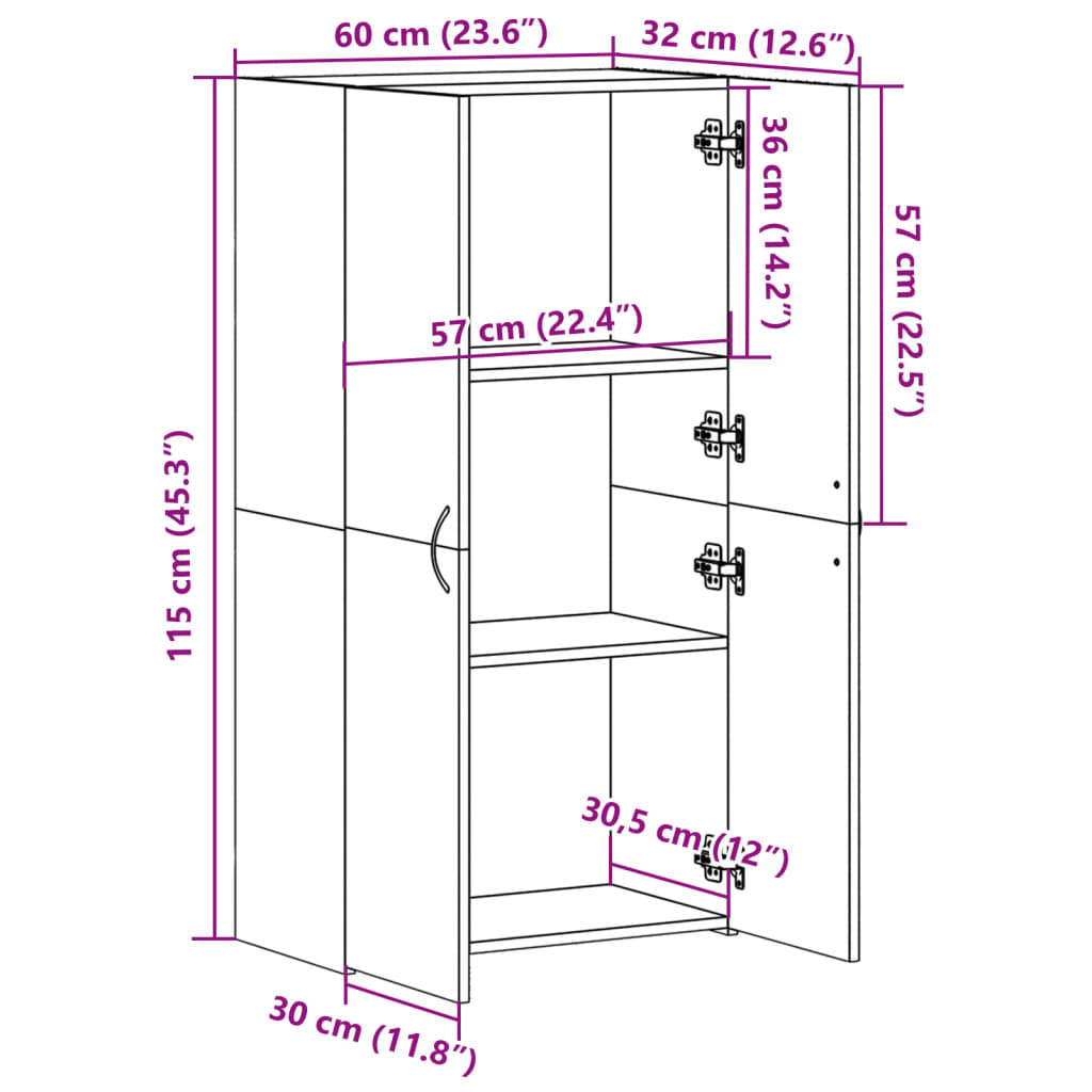 vidaXL Aktenschrank Betongrau 60x32x115 cm Holzwerkstoff