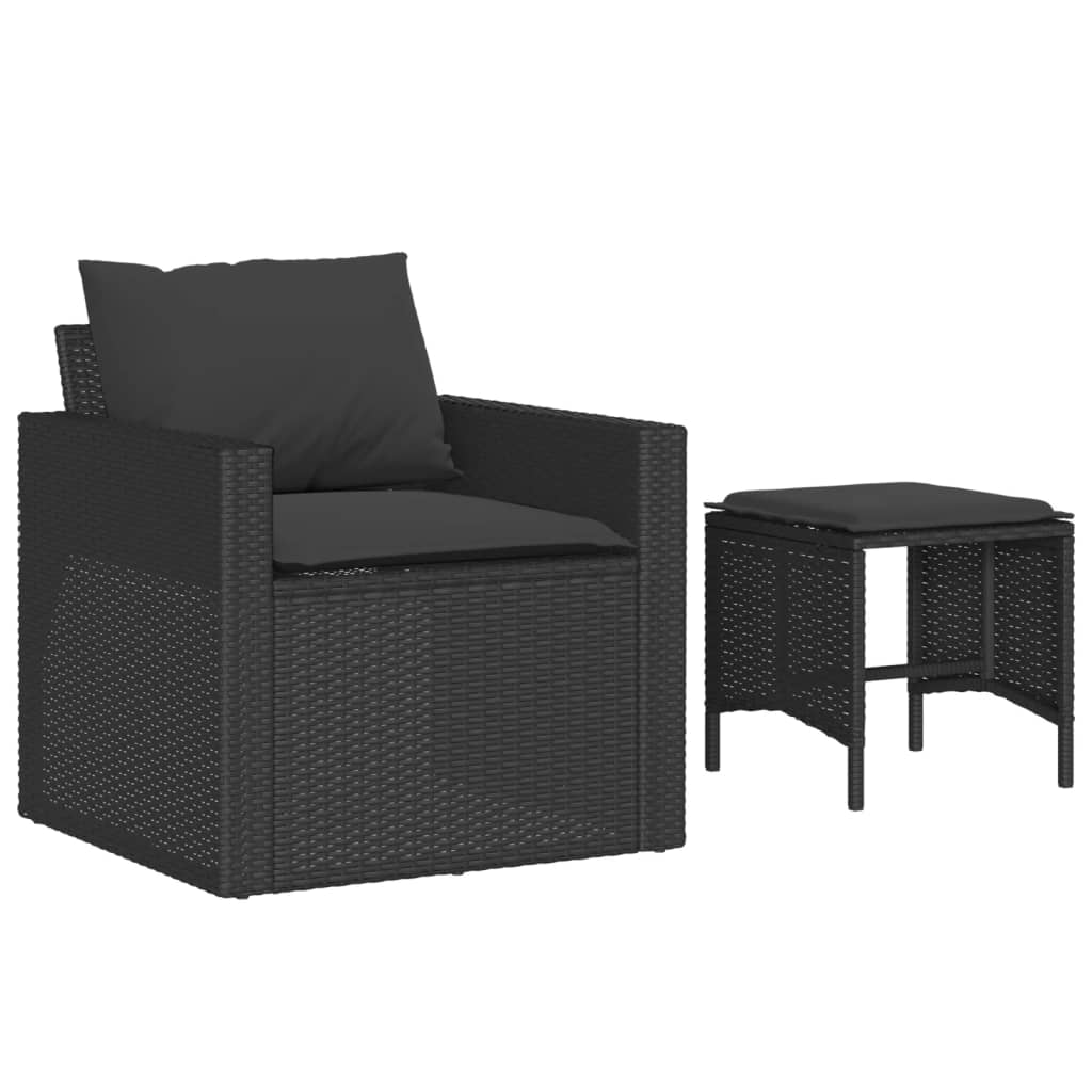 vidaXL 4-tlg. Garten-Sofagarnitur mit Kissen Schwarz Poly Rattan