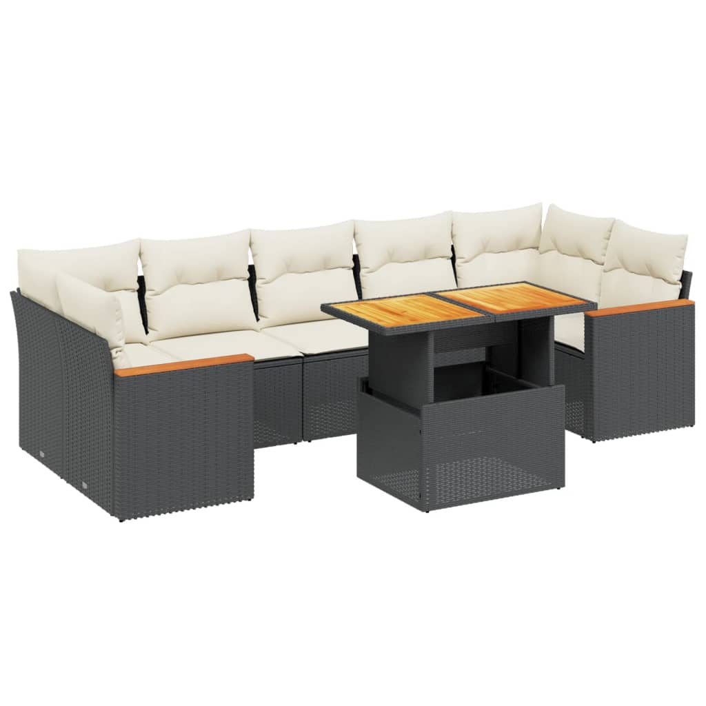 vidaXL 8-tlg. Garten-Sofagarnitur mit Kissen Schwarz Poly Rattan