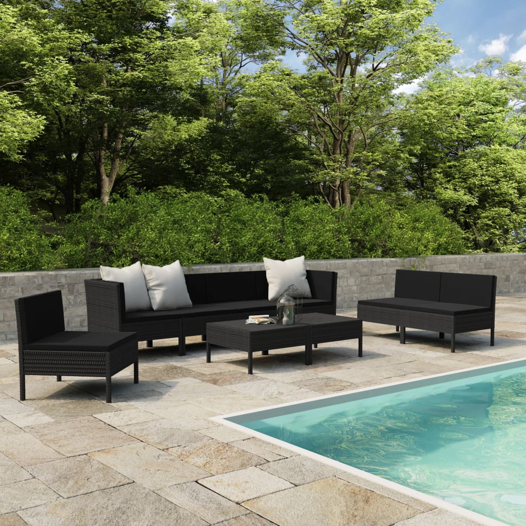 vidaXL 9-tlg. Garten-Lounge-Set mit Auflagen Poly Rattan Schwarz