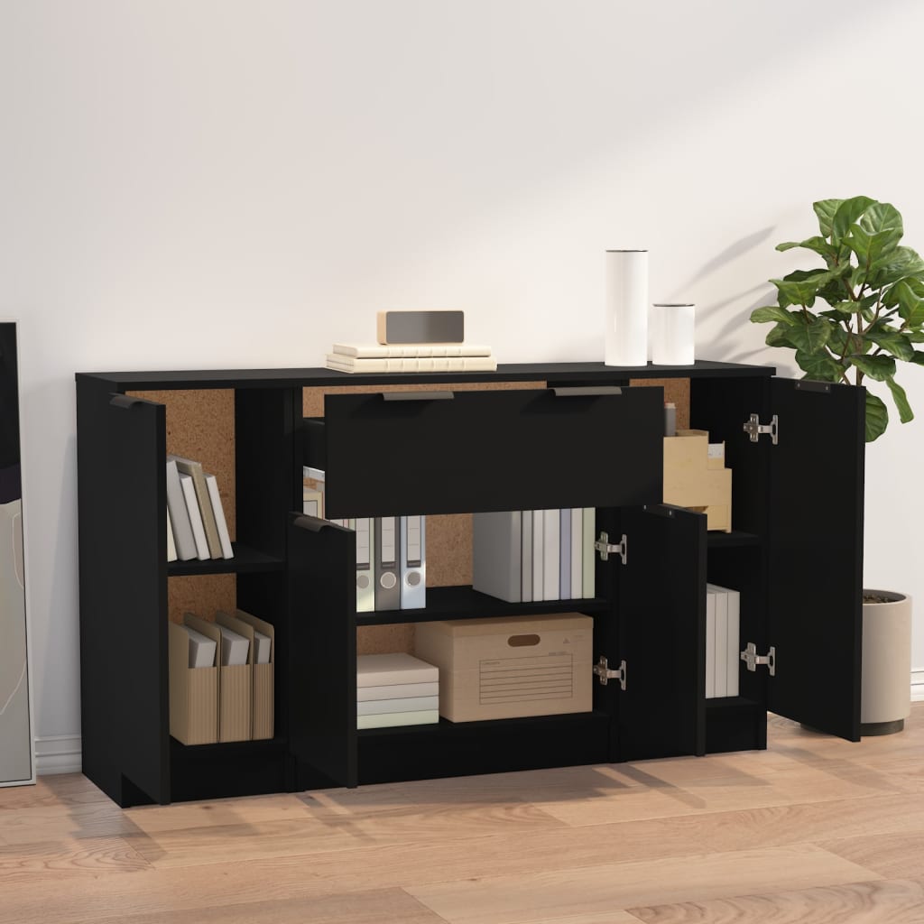 vidaXL Sideboards 3 Stk. Schwarz Holzwerkstoff