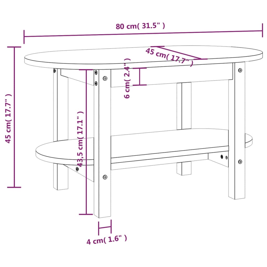 vidaXL Couchtisch Schwarz 80x45x45 cm Massivholz Kiefer