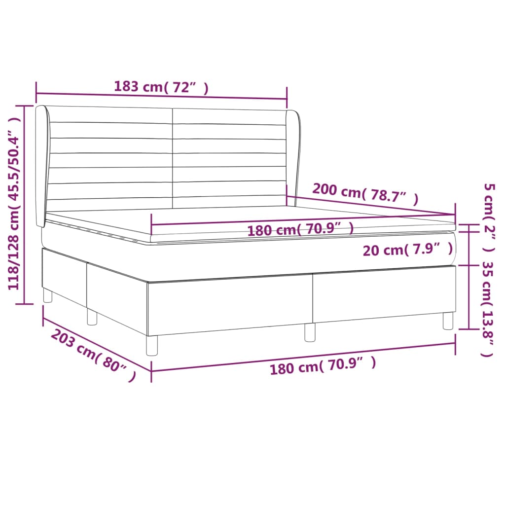 vidaXL Boxspringbett mit Matratze Dunkelblau 180x200 cm Samt