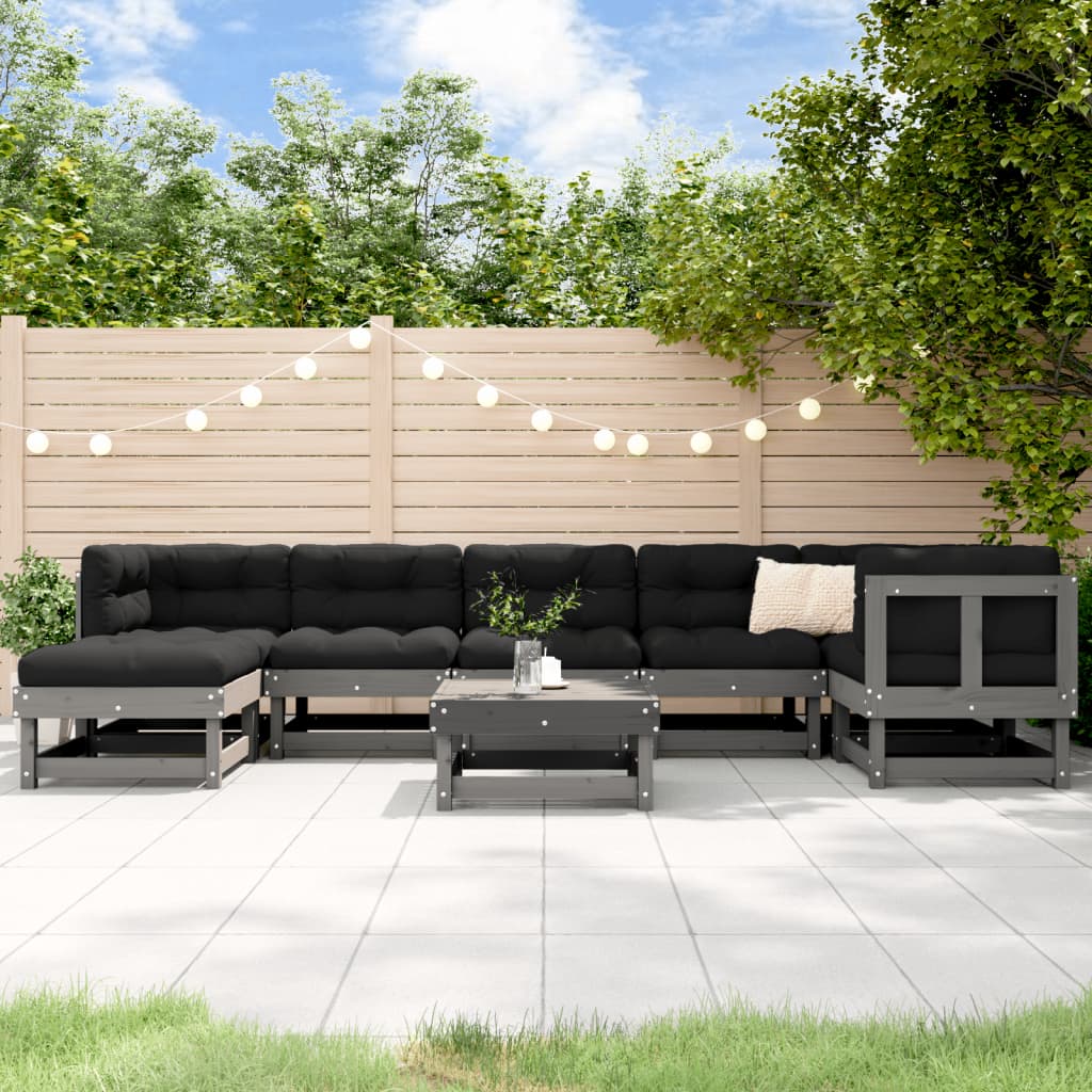 vidaXL 8-tlg. Garten-Lounge-Set Grau Massivholz Kiefer