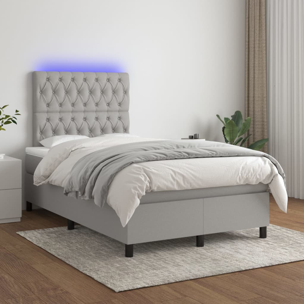 vidaXL Boxspringbett mit Matratze & LED Hellgrau 120x200 cm Stoff