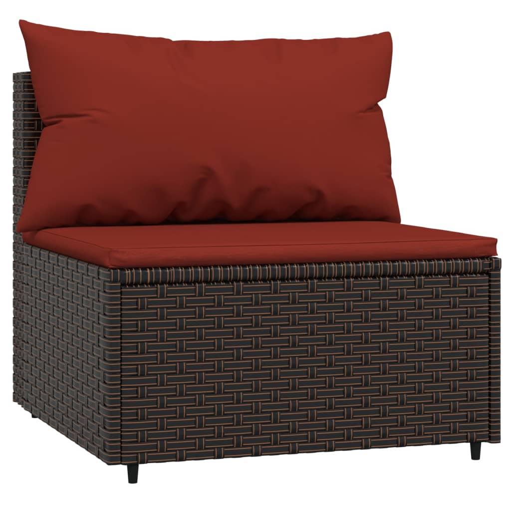 vidaXL Garten-Mittelsofas mit Kissen 2 Stk. Braun Poly Rattan