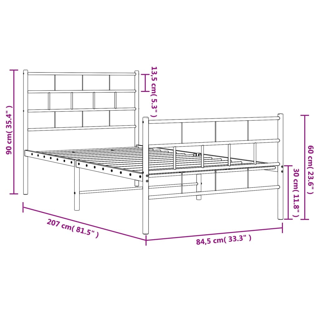 vidaXL Bettgestell mit Kopf- und Fußteil Metall Weiß 80x200 cm