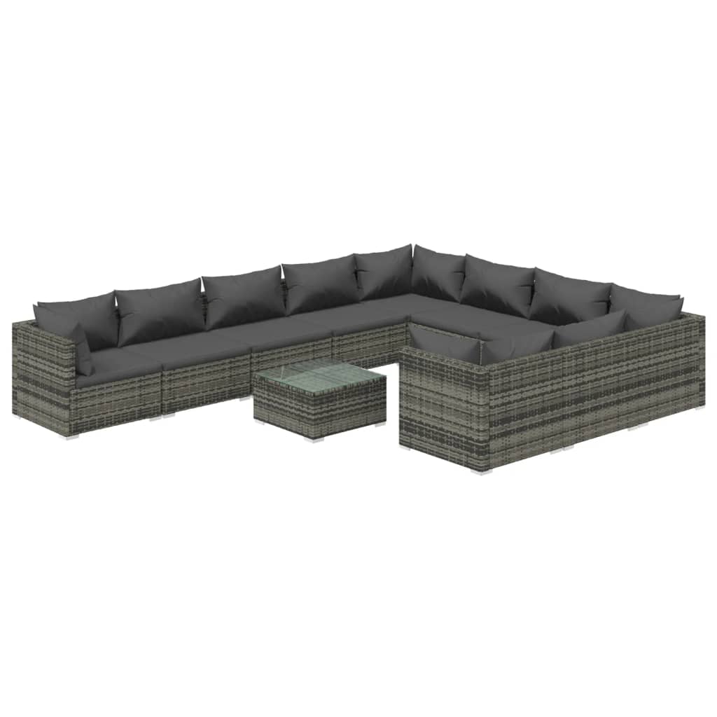 vidaXL 11-tlg. Garten-Lounge-Set mit Kissen Poly Rattan Grau