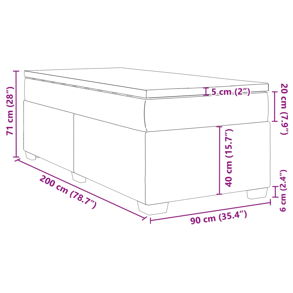 vidaXL Boxspringbett mit Matratze Hellgrau 90x200 cm Samt