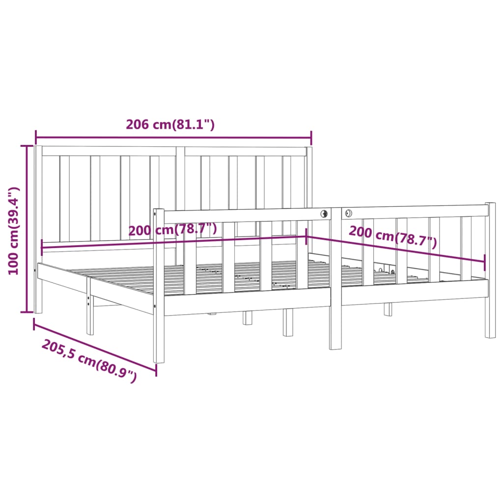 vidaXL Massivholzbett Honigbraun 200x200 cm