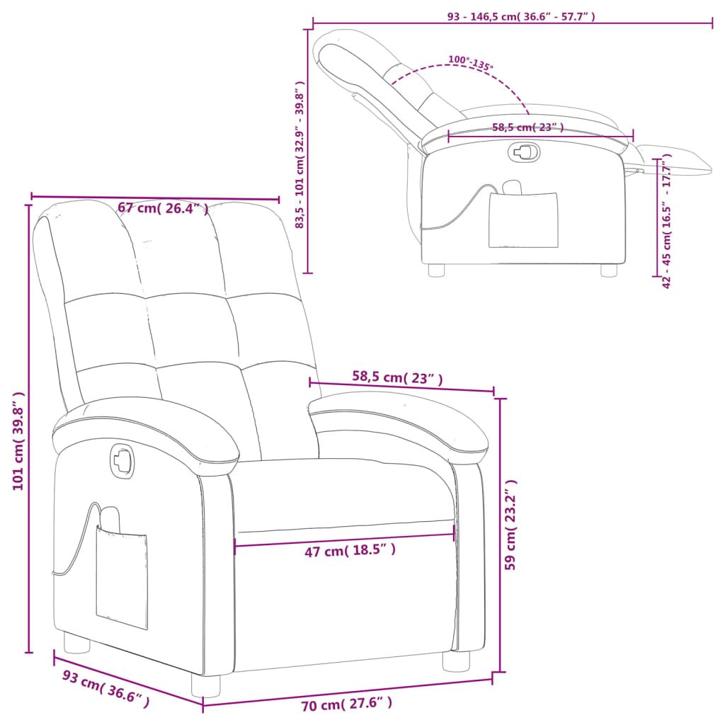 vidaXL Massagesessel Braun Stoff