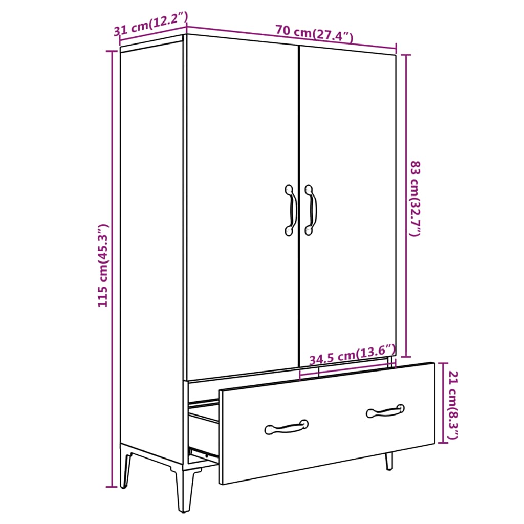 vidaXL Highboard Betongrau 70x31x115 cm Holzwerkstoff