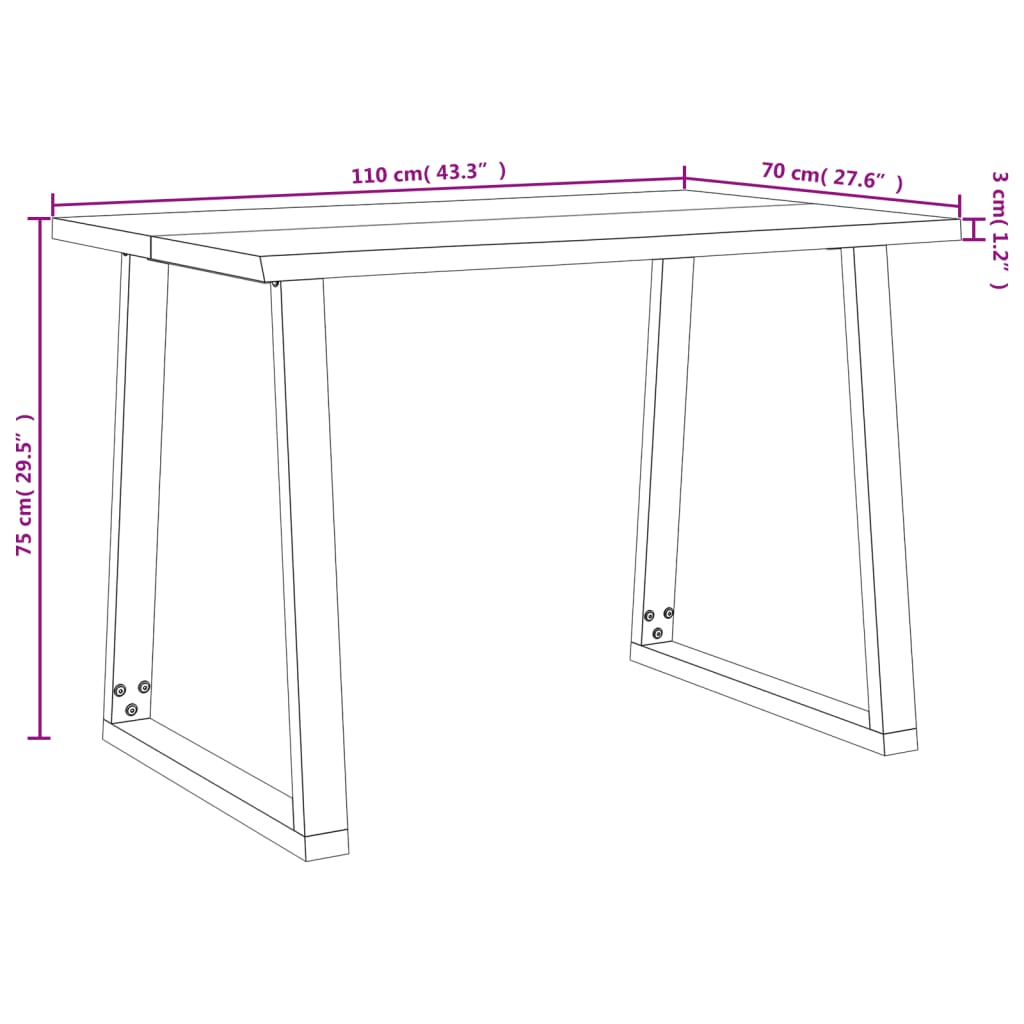 vidaXL Esstisch Baumkante 110x70x75 cm Massivholz Akazie