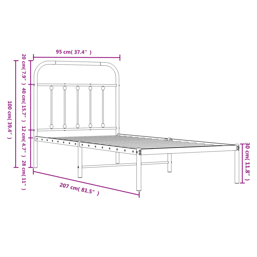 vidaXL Bettgestell mit Kopfteil Metall Schwarz 90x200 cm