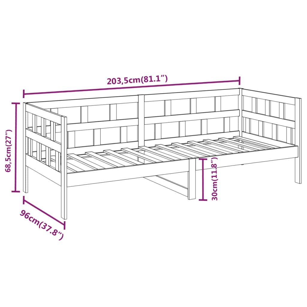 vidaXL Tagesbett Honigbraun Massivholz Kiefer 90x200 cm