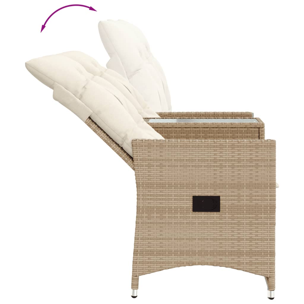 vidaXL Gartensofa 2-Sitzer Verstellbar mit Tisch Beige Poly Rattan